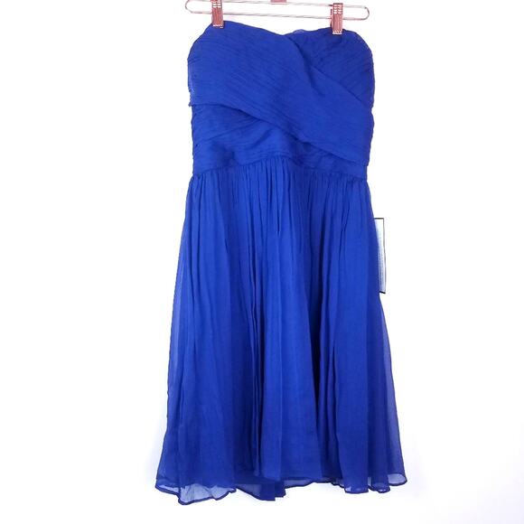 J. Crew | Blue Strapless Silk Dress 4 Royal New! - Picture 1 of 9